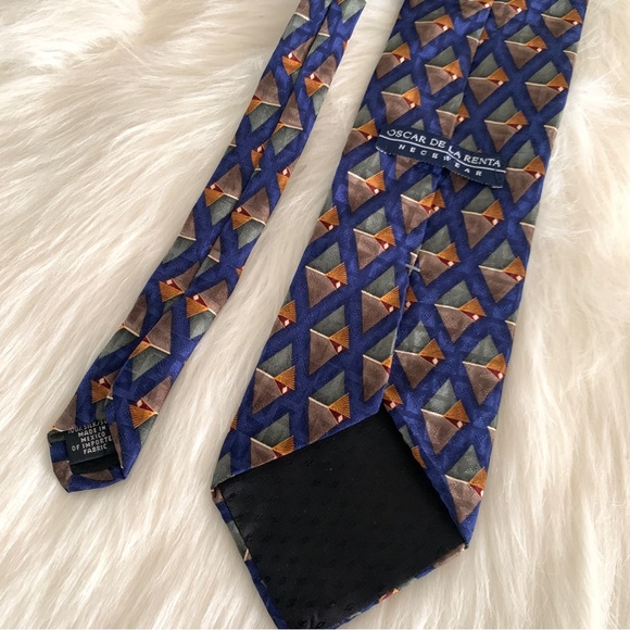 Oscar de la Renta 100% Silk Blue Abstract Mens Tie - Picture 6 of 7